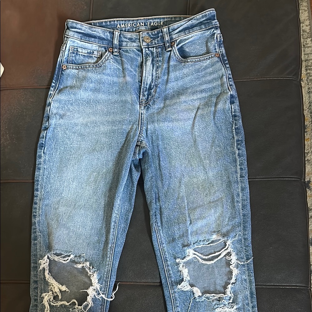 American Eagle Outfitters Blue Strigid Ripped Mom Jeans